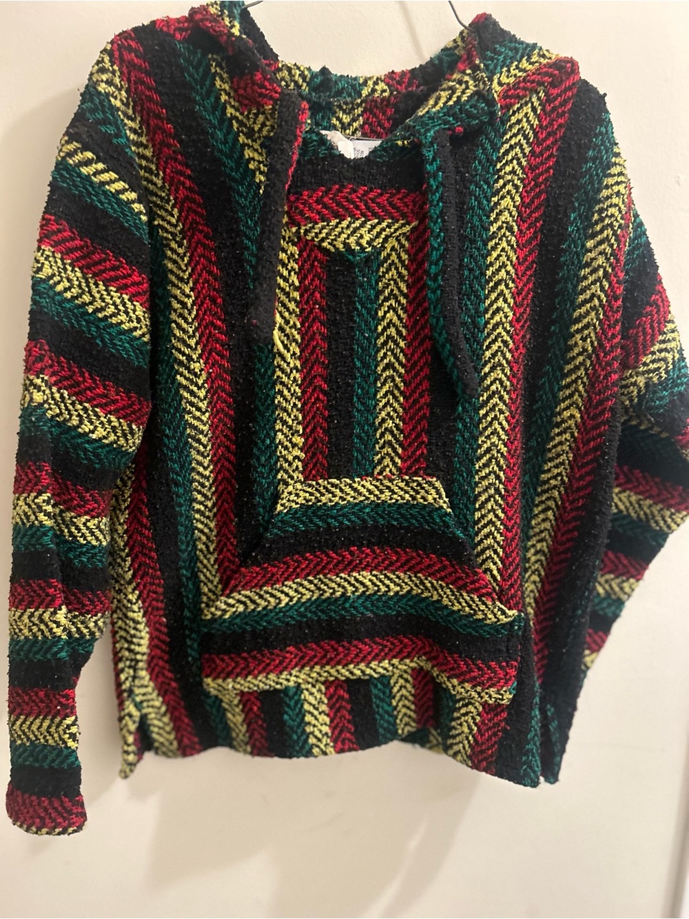 Striped Hooded Baja Sweater in Red, Green & Yellow